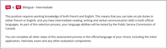 A screenshot of an enhanced language requirements interface on the job post. It has been improved using iconography to make the requirement more glanceable. It reads: 